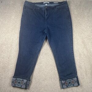 Vintage America Blues Weekend Jean 20W Dark Wash Floral Embroidered Cuff Denim
